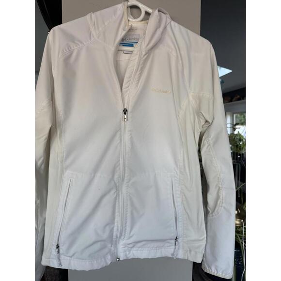 Columbia White RainCoat Sz L Omni Shield fabric waterproof lightweight packable - Picture 1 of 4